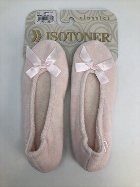 Isotoner Shoes Womens 6.5-7.5 Classics Pink Terry Ballet Slippers Washable NWT